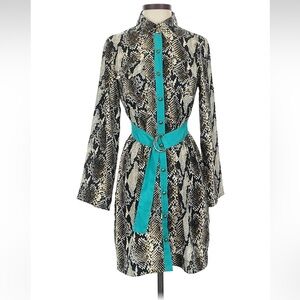 Rampage Black and Cream Snakeskin Dress with Teal Belt